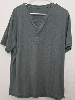 Men's Olive Green Henley Short Sleeve Shirt